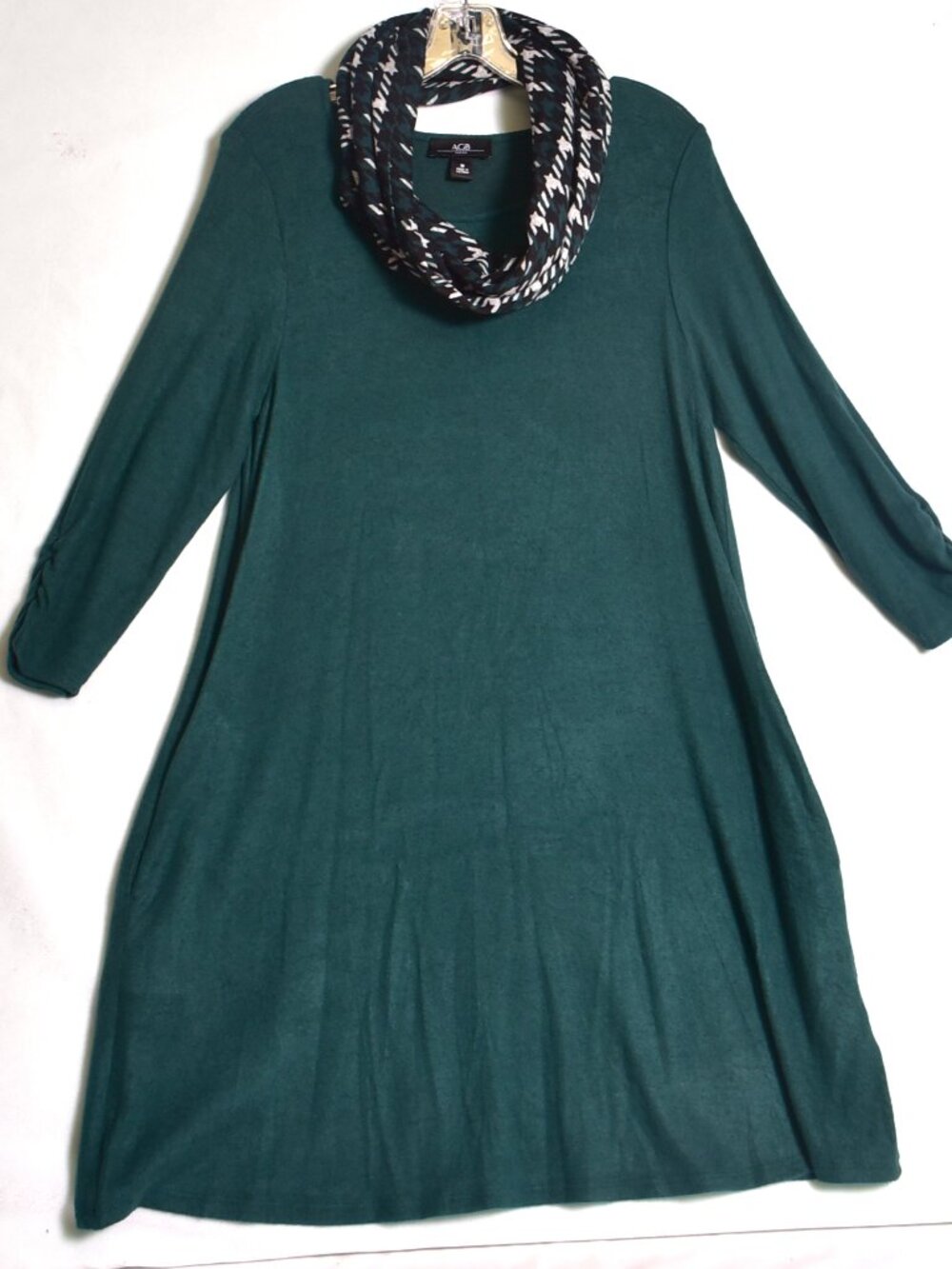 ABG Dress Hunter Green With Neck Scarf Size Medium